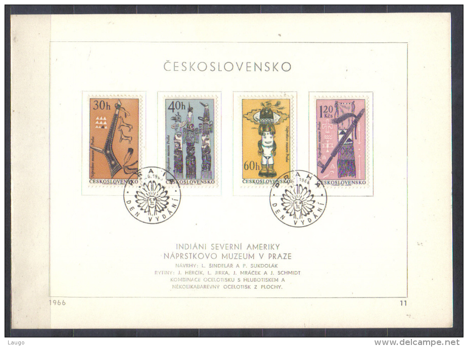 Czechoslovakia FIRST DAY SHEET  Mi 1629-1635 American Indians Totems  Dakota Chief 1966 - Indiens D'Amérique