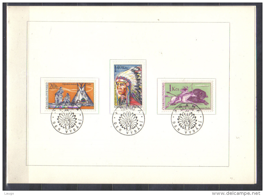 Czechoslovakia FIRST DAY SHEET  Mi 1629-1635 American Indians Totems  Dakota Chief 1966 - Indianen