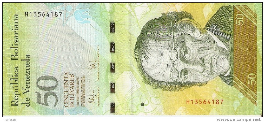 BILLETE DE VENEZUELA DE 50 BOLIVARES DEL 3 SEPTIEMBRE 2009 (BANKNOTE) OSO FRONTINO (BEAR) - Venezuela