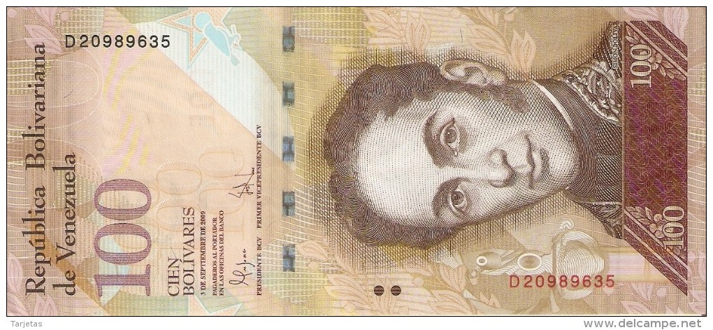 BILLETE DE VENEZUELA DE 100 BOLIVARES DEL 3 DE SEPTIEMBRE 2009 (BANK NOTE) PAJARO-BIRD - Venezuela