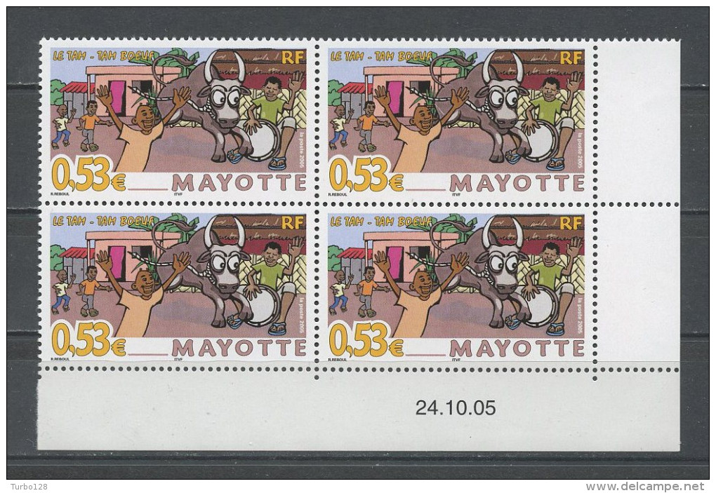 MAYOTTE 2005 N° 181 ** Bloc De 4 Coin Daté Neuf = MNH Superbe Traditions Le Tam-tam Boeuf Animals - Unused Stamps