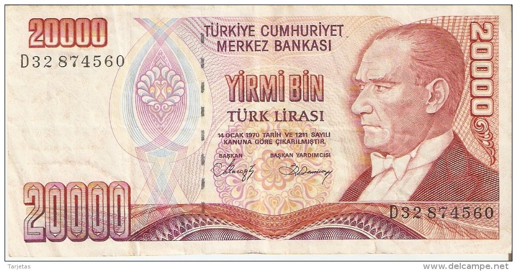 BILLETE DE TURQUIA DE 20000 LIRASI DEL AÑO 1970   (BANKNOTE) - Turquia