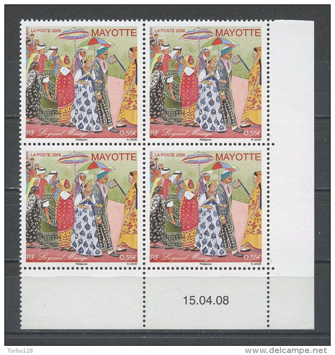 MAYOTTE 2008  N° 215 ** Bloc De 4 Coin Daté Neuf = MNH Superbe Traditions Le Grand Mariage Costumes Suits - Nuovi