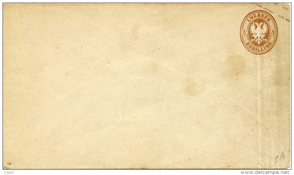 Entier Postal Enveloppe 4 Shilling Aigle à Deux Têtes Marron Neuf - Luebeck