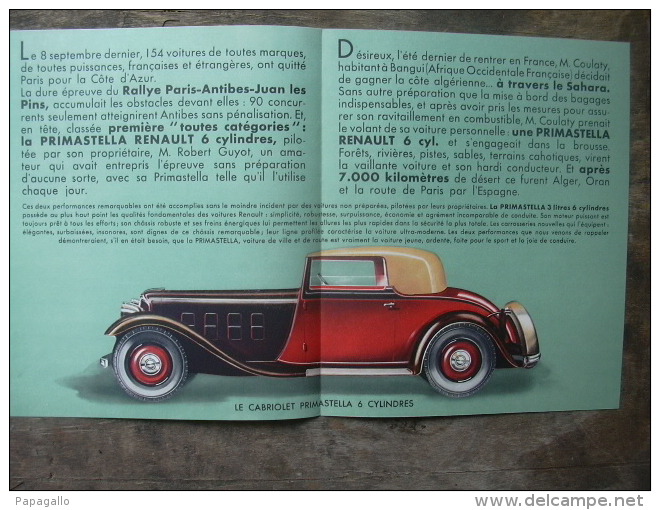 PUBLICITE RENAULT CABRIOLET PRIMASTELLA 1932 - Publicités