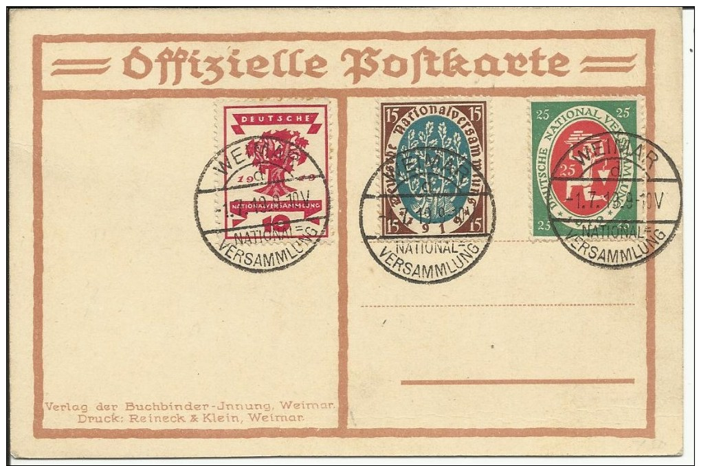 1919  Deutsche National Versammlung  Satz Auf Offizielle Postkarte   Weimar - Covers & Documents