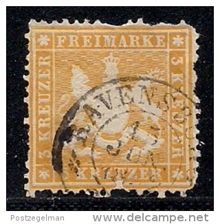 WURTTEMBERG, 1862, Cancelled Stamp(s) 3 Kreuzer, Yellow, MI 22, #16094 - Used