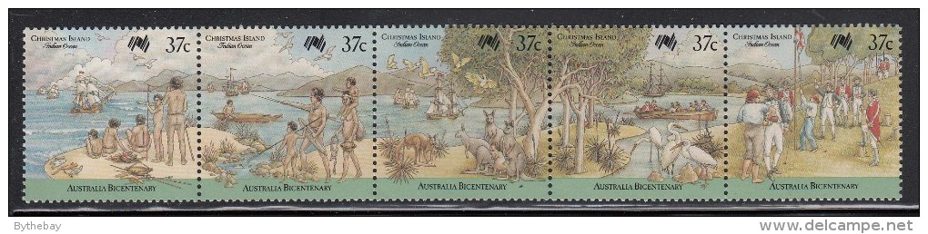 Christmas Island MNH Scott #213 Strip Of 5 Scenes Depicting Landing Of First Fleet - Australian Bicentenary - Christmas Island