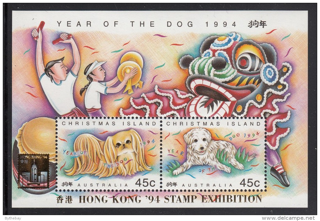 Christmas Island MNH Scott #359d Souvenir Sheet Year Of The Dog - Hong Kong 94 Stamp Exhibition Overprint - Christmas Island