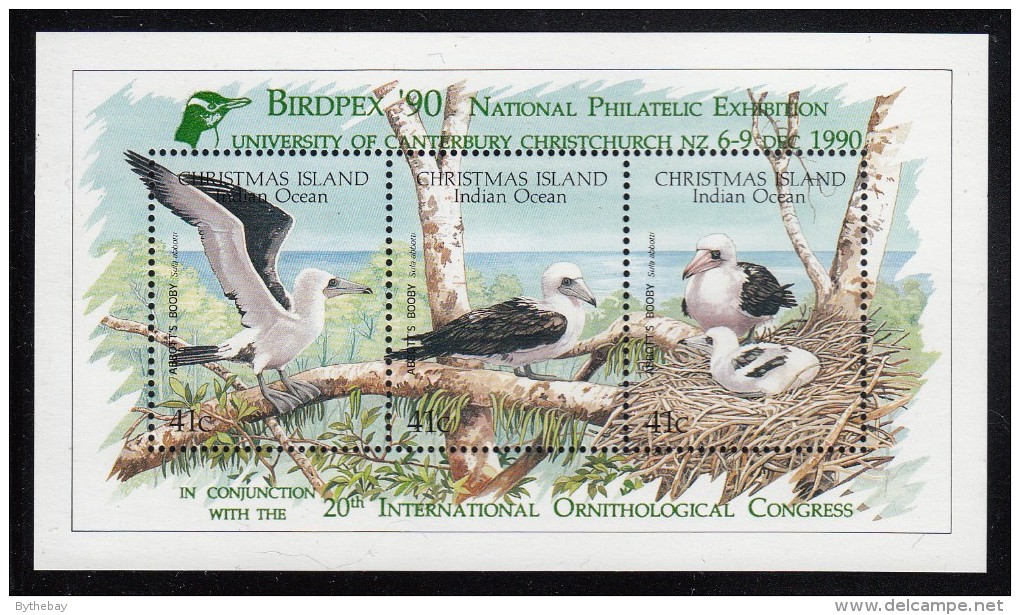 Christmas Island MNH Scott #274e Souvenir Sheet Of 3 Abbott´s Booby - Birdpex 90 Overprint - Christmas Island