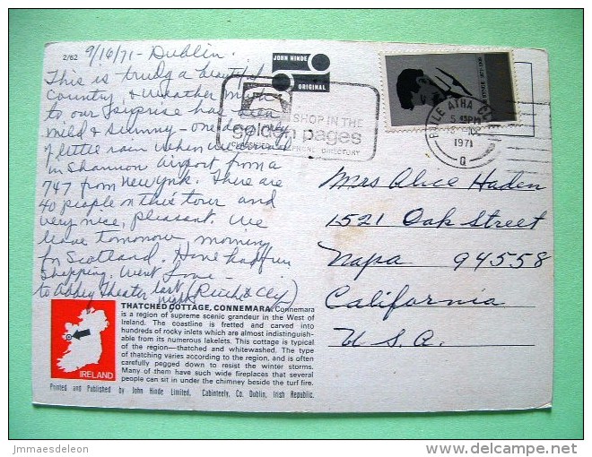 Ireland 1971 Postcard "Cottage In Connemara" To England - John Synge - Poet - Phone Slogan - Cartas & Documentos