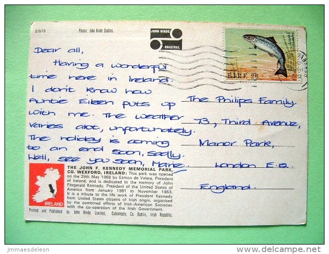 Ireland 1982 Postcard "Kennedy Memorial - Wexford" To England - Fish Salmon - Covers & Documents