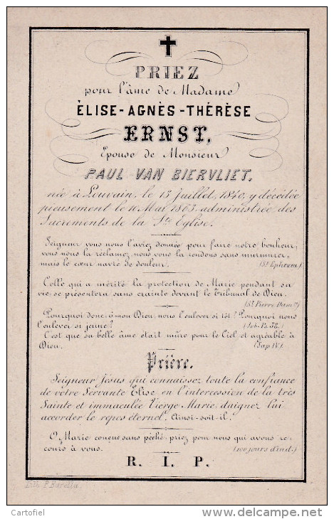 DOODSPRENTJE-ADEL-NOBLESSE-MADAME-ELISE-AGNES-ERNST-VAN-BIERVLIET-LEUVEN -1840+1863-LITHO-P.BARELLA-VOYEZ-2 SCANS-TOP ! - Images Religieuses