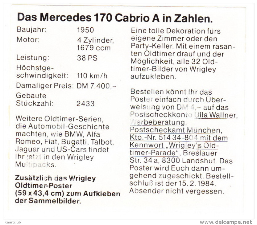 MERCEDES 170 CABRIO A  (´50) - ('Wrigley's Oldtimer-Parade') - Cars