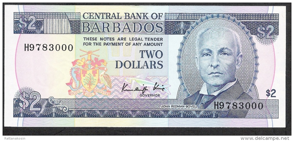 BARBADOS  P36 2 DOLLARS 1987 #H9  Signature 2    UNC. - Barbades