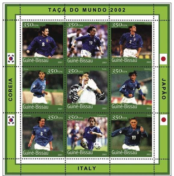 Gb1106 Guinea Bissau 2001 Football Soccer Flag FIFA 2002 S/s Italy Michel: 1379-1387 - Guinée-Bissau