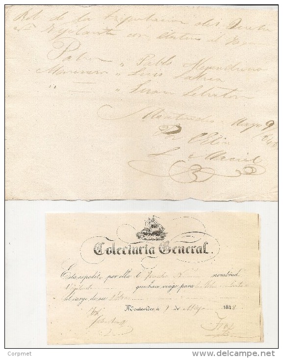 BREVET DE NAVIGATION - Xrare 1848 Buenos Aires à Montevideo - AUTORISATION FRANÇAIS (voir SCAN 2) Port De VERROUILLAGE - Documents Historiques