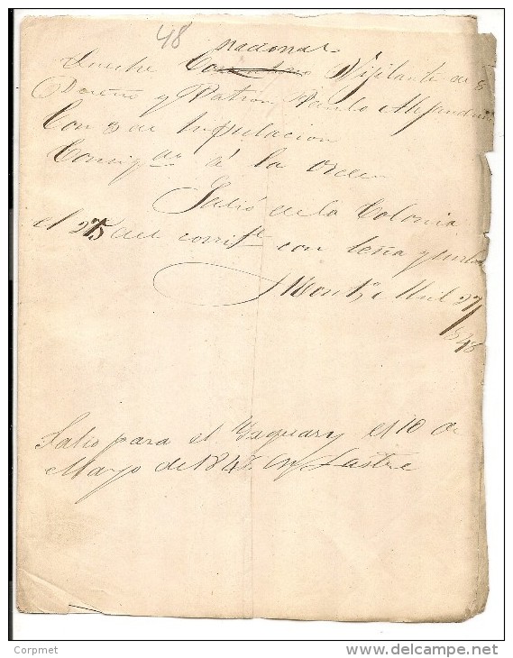 BREVET DE NAVIGATION - Xrare 1848 Buenos Aires à Montevideo - AUTORISATION FRANÇAIS (voir SCAN 2) Port De VERROUILLAGE - Historische Documenten