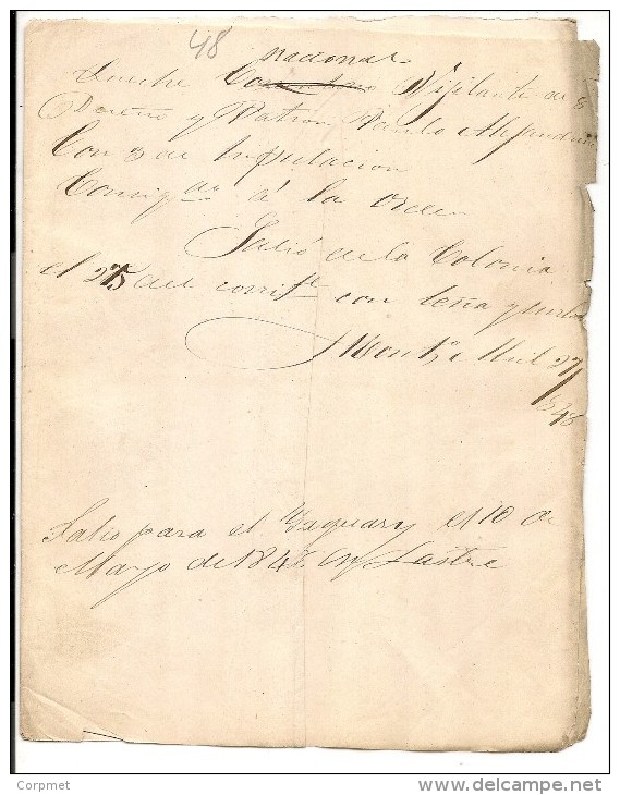 BREVET DE NAVIGATION - Xrare 1848 Buenos Aires à Montevideo - AUTORISATION FRANÇAIS (voir SCAN 2) Port De VERROUILLAGE - Documents Historiques