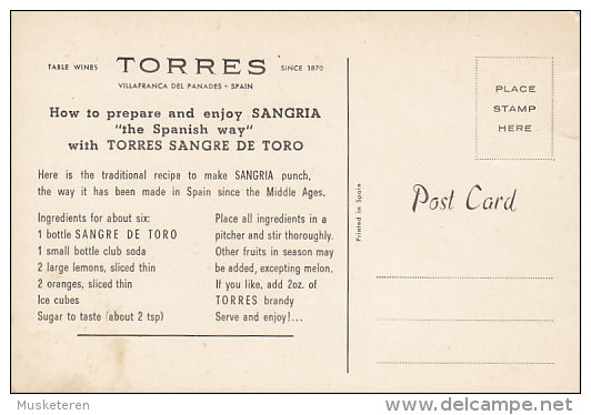 Spain PPC For The Perfect SANGRIA Table Wines TORRES Printed In Spain (2 Scans) - Viñedos