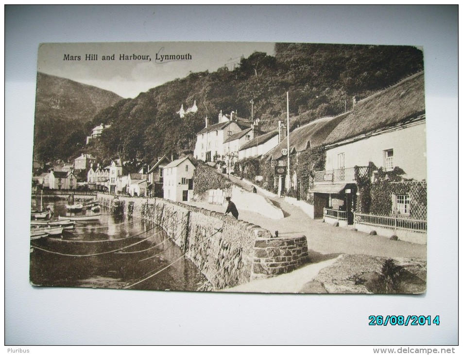 MARS HILL AND HARBOUR , LYNMOUTH , OLD POSTCARD , 0 - Lynmouth & Lynton