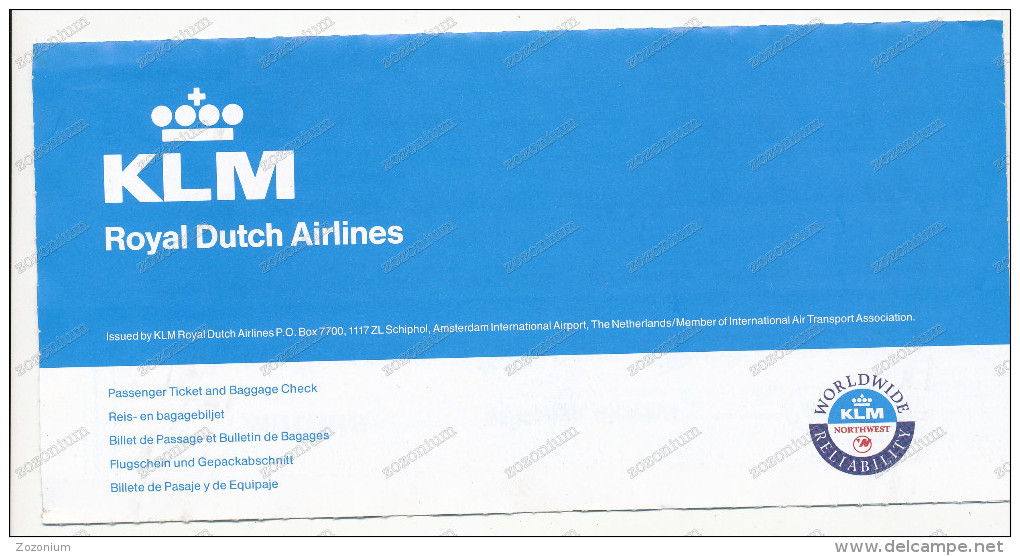 KLM Royal Dutch Air Lines Airwaya Passenger Ticket Used - Europe