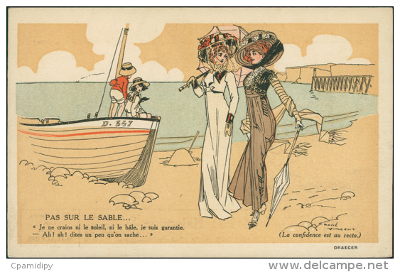 PUBLICITE - Crème Malaceïne, Savon, Poudre, Lait,.. Pas Sur Le Sable..Je Ne Crains Ni Le Soleil, Ni Le Hâle, Je Suis.. - Werbepostkarten