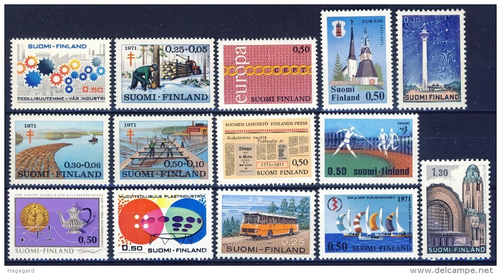 ##G965. Finland 1971. Year Set. (14 Items). MNH(**) - Unused Stamps