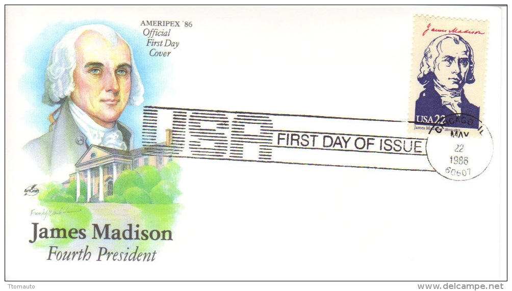 US Presidents  -  James Madison  -  Quatrième  President  -  1er Jour  -  FDC - George Washington