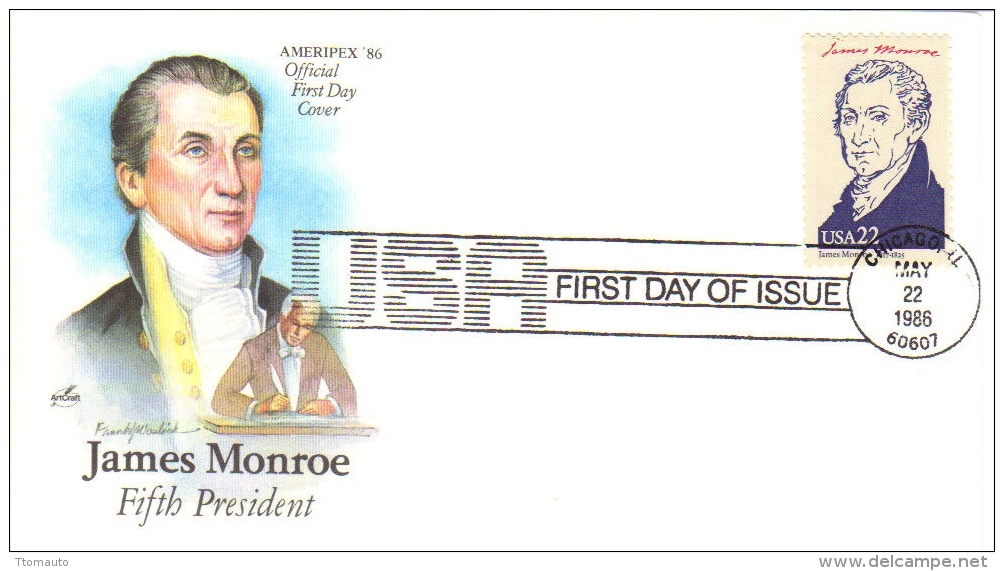 US Presidents  -  James Monroe  -  Cinquième  President  -  1er Jour  -  FDC - George Washington