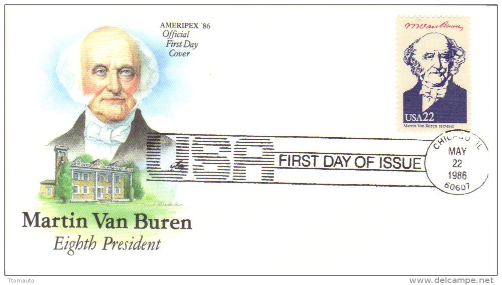 US Presidents  -  Martin Van Buren  -  Huitième  President  -  1er Jour  -  FDC - George Washington