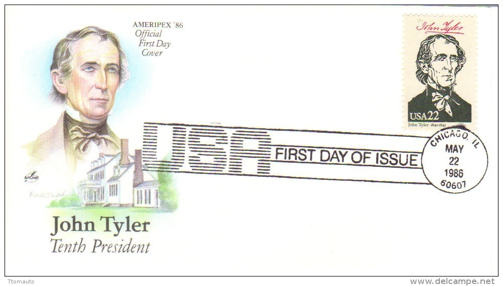 US Presidents  -  John Tyler  -  Dixième  President  -  1er Jour  -  FDC - George Washington