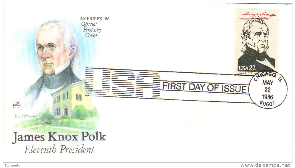 US Presidents  -  James Knox Polk  -  Onzième  President  -  1er Jour  -  FDC - George Washington