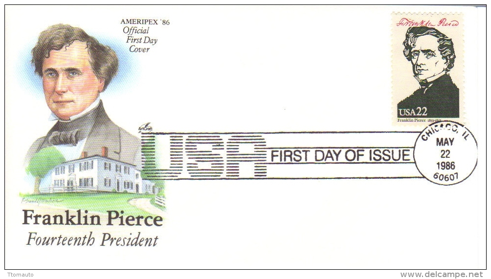 US Presidents  -  Franklin Pierce  -  Quatorzième  President  -  1er Jour  -  FDC - George Washington