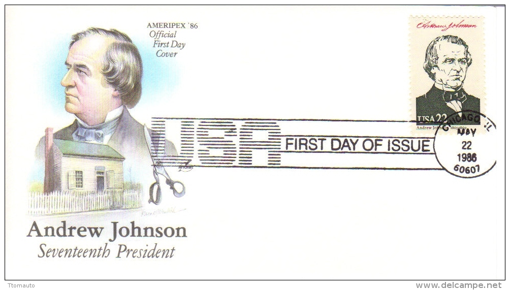 US Presidents  -  Andrew Johnson  -  Dix-Septième  President  -  1er Jour  -  FDC - George Washington
