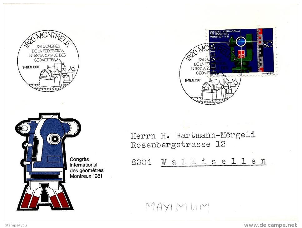 22423 - Enveloppe Avec Timbre Et Oblit Spéciale De Montreux "Congrès De La Fédération Des Géomètres" 1981 - Marcofilia