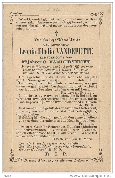Doodsprentje. Image Pieuse Mortuaire. Leonia-Elodia Vandeputte. Waregem -Waereghem 1851/1897 - Images Religieuses