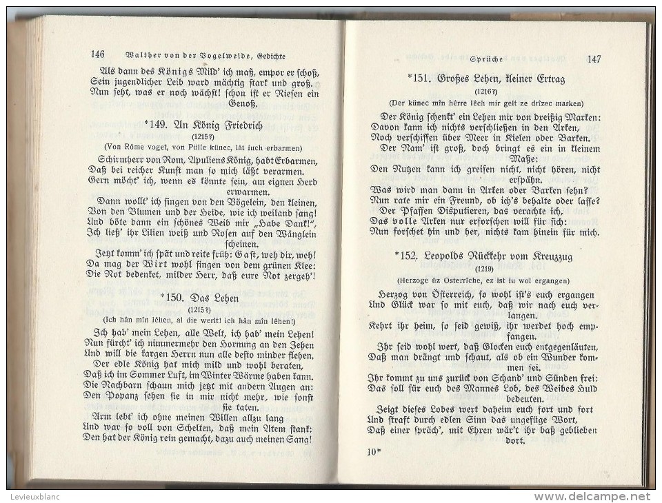 Poésie Allemande Du Moyen-Age/ Walther Von Der Vogelweide/Samtliche Qedichte/1925 LIV38 - Gedichten En Essays