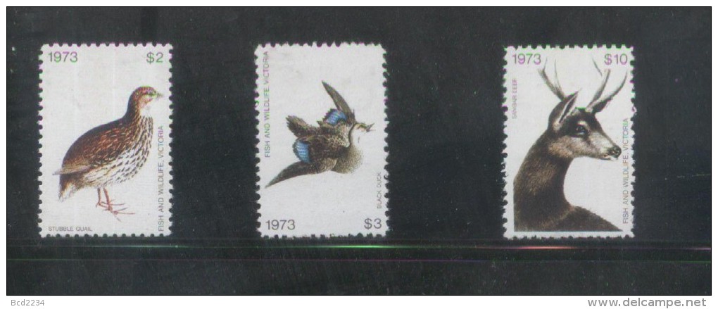 AUSTRALIA 1973 VICTORIA HUNTING TAX REVENUES SET OF 3 NHM QUAIL DUCK DEER SCARCE - Revenue Stamps