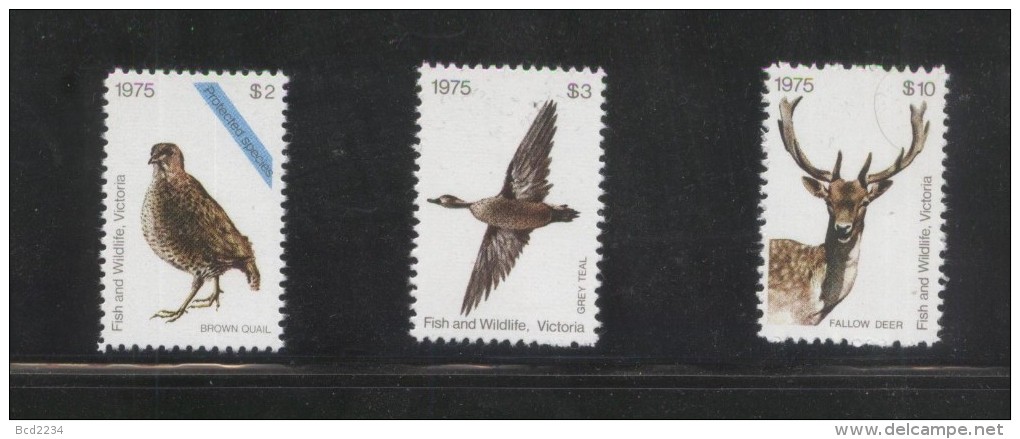 AUSTRALIA 1975 VICTORIA HUNTING TAX REVENUES SET OF 3 NHM QUAIL TEAL DUCK DEER SCARCE - Steuermarken