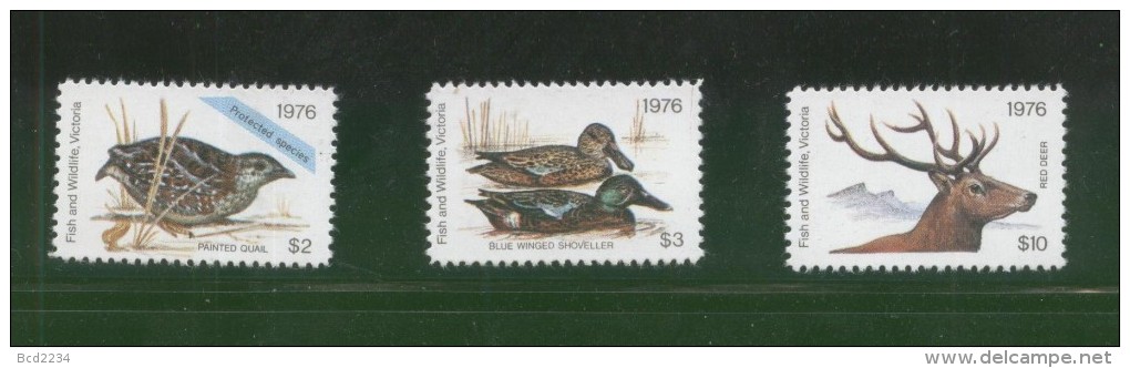 AUSTRALIA 1976 VICTORIA HUNTING TAX REVENUES SET OF 3 NHM QUAIL SHOVELLER DUCK DEER SCARCE - Fiscale Zegels