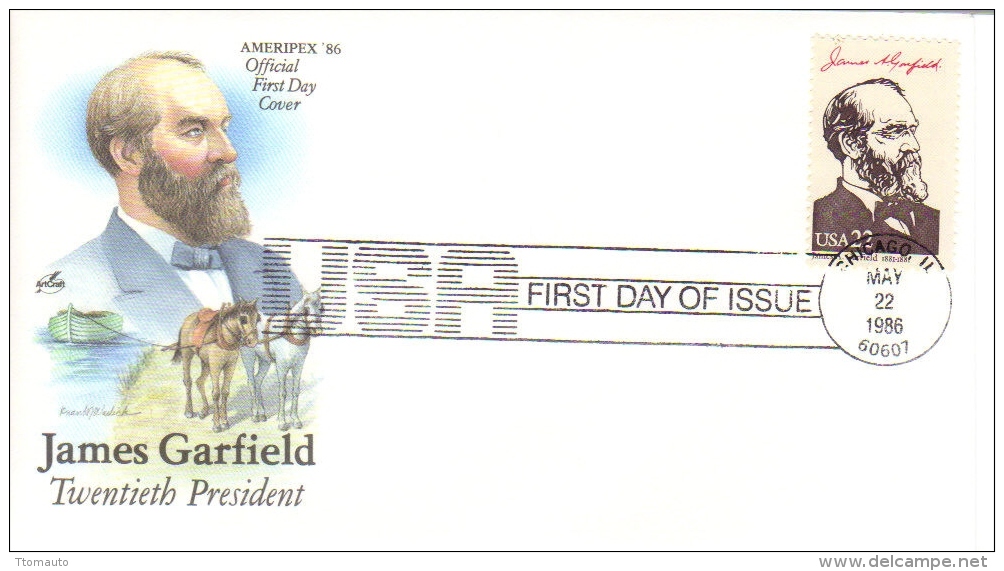 US Presidents  -  James Garfield   -  Vingtième  President  -  1er Jour  -  FDC - George Washington