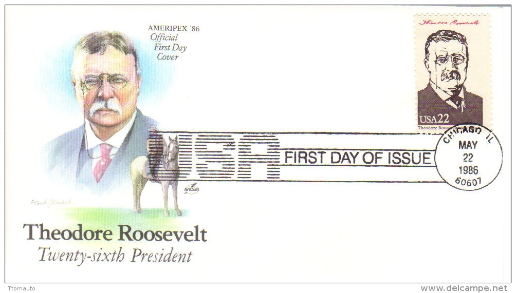 US Presidents  -  Theodore Roosevelt   -  Vingt-sixième  President  -  1er Jour  -  FDC - George Washington