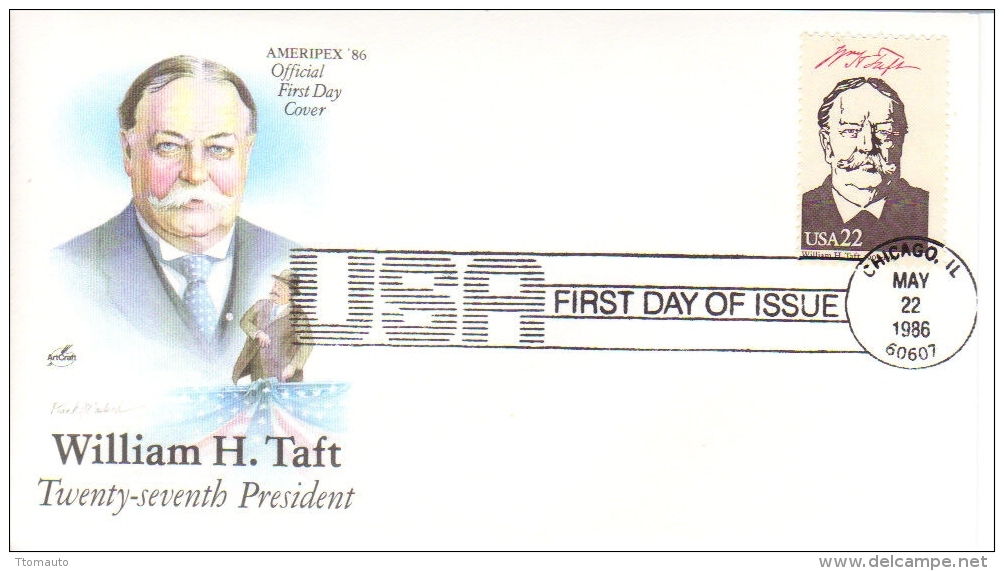 US Presidents  -  William H.Taft   -  Vingt-septième  President  -  1er Jour  -  FDC - George Washington