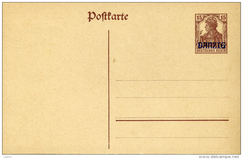 Entier Postal Carte Type Germania 15c Marron Surchargé Dantzig Neuf - Entiers Postaux