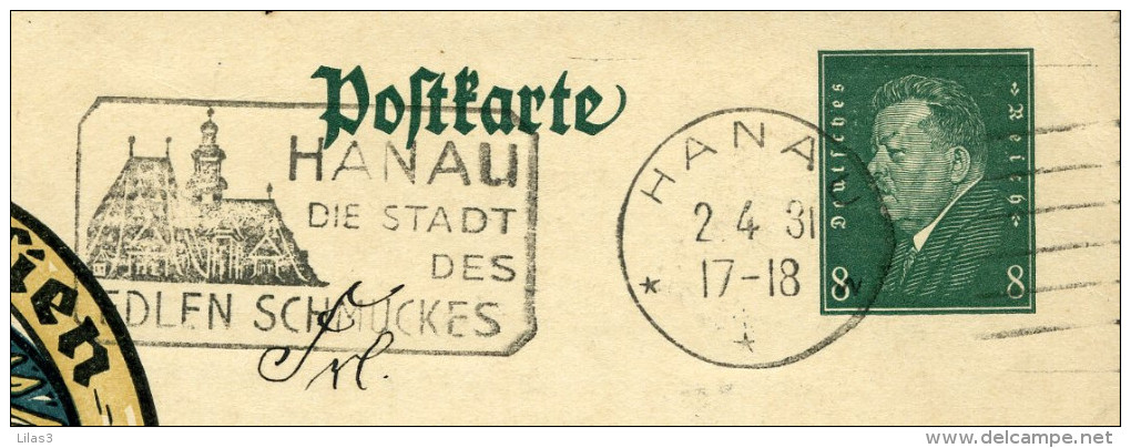 Entier Postal Ebert 8 Vert Oberschlesien (haute Silésie) Aigle Marteau Faux Outil Hanau La Ville De La Haute Joaillerie - Storia Postale