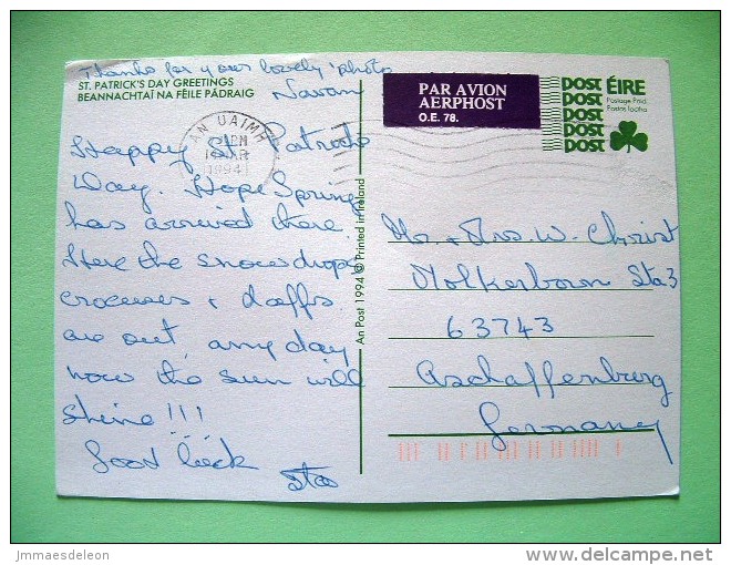 Ireland 1994 Pre Paid Postcard "Peace Dove - St. Patrick" To Germany - Clover - Cartas & Documentos