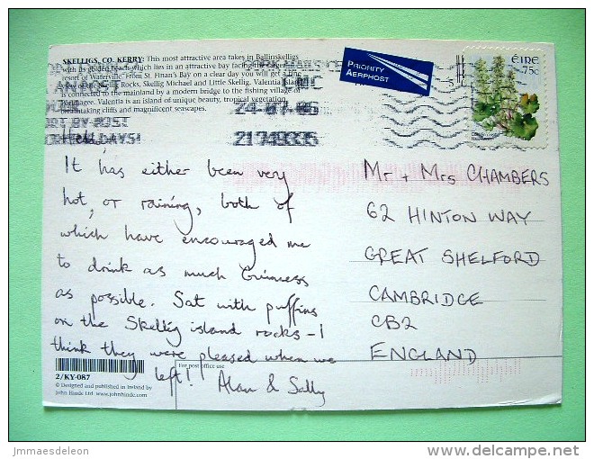 Ireland 2006 Postcard "Skellig Rocks - Kerry - Multiview - Puffins" To England - Plant Flowers Navelwort - Scott 1652... - Storia Postale