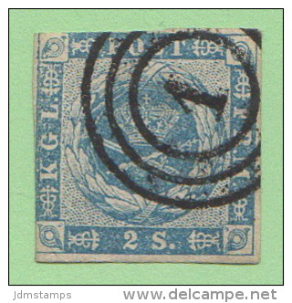 DEN SC #3  Royal Emblems  "1" (= Kjobenhavn) In Conc. Circs., 2+ Margins W/lt Stning On Backside, CV $60.00 - Used Stamps