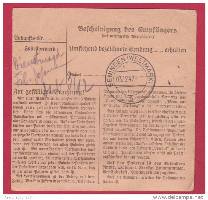 Allemagne  //  Colis Postal  //   De Konigshofen  //    Pour Beningen      //  28/11/42 - Lettres & Documents